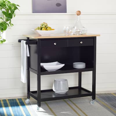 SAFAVIEH Daley 1-Drawer 2-Shelf Kitchen Bar Cart with Wheels - 39" W x 17.7" L x 36.2" H