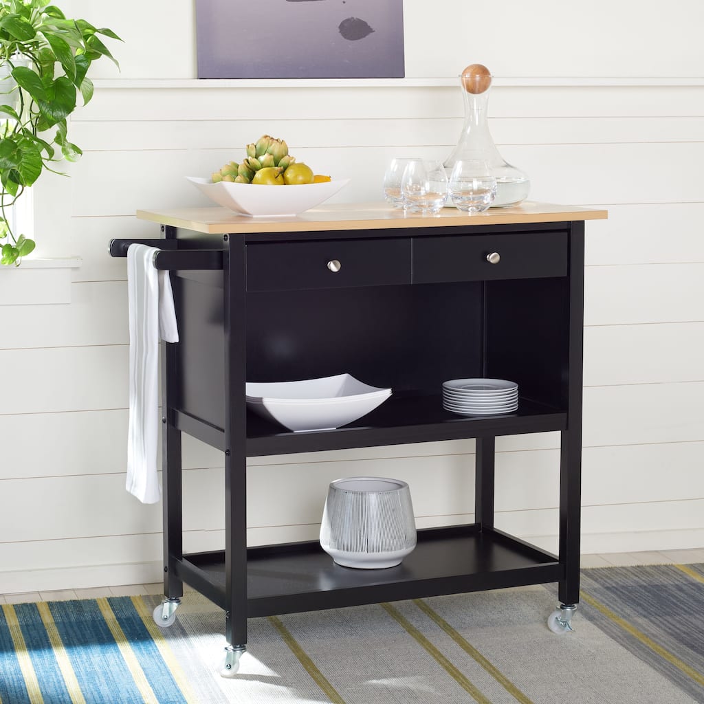 SAFAVIEH Daley 1-Drawer 2-Shelf Kitchen Bar Cart with Wheels - 39"W x 18"D x 36"H