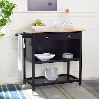 SAFAVIEH Daley 1-Drawer 2-Shelf Kitchen Bar Cart with Wheels - 39"W x 18"D x 36"H