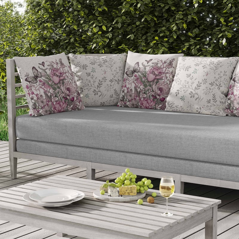 Garden Delights Indoor/Outdoor Reversible Throw Pillow White and Pink