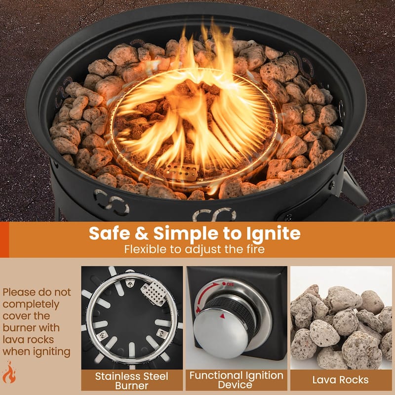 Costway 17" Portable Gas Fire Pit with Folding Legs & Removable Grill - See Details