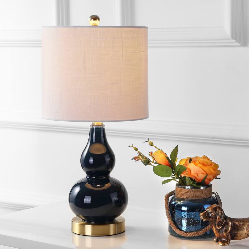 Anya 20.5" Mini Glass LED Table Lamp, Gray by JONATHAN Y - Navy - 1-Lamp