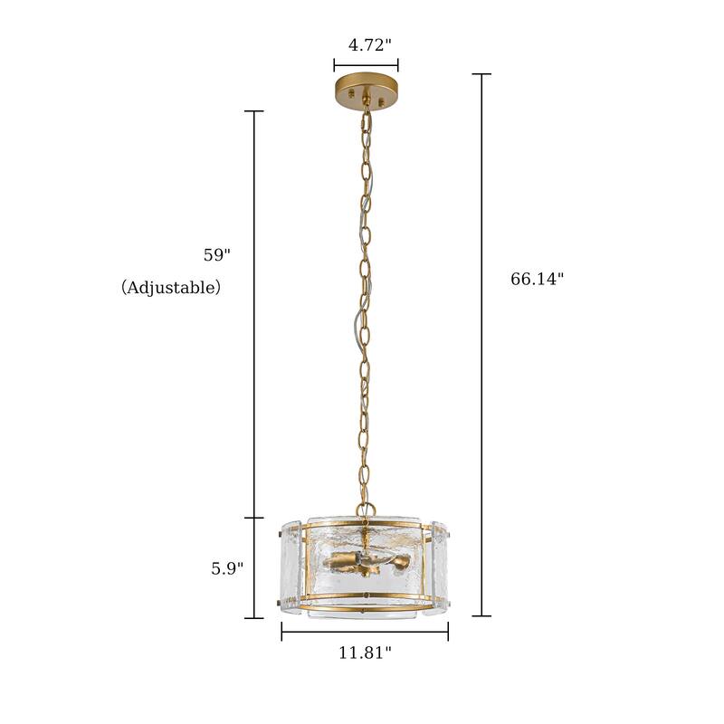 3 - Light Farmhouse Lantern Drum Chandelier with Ripple Glass Shape