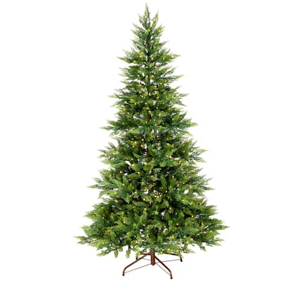 National Tree Company 7.5 ft. Pre-lit Feel Real Artificial Festive Fern Hinged Christmas Tree with 600 Clear Lights