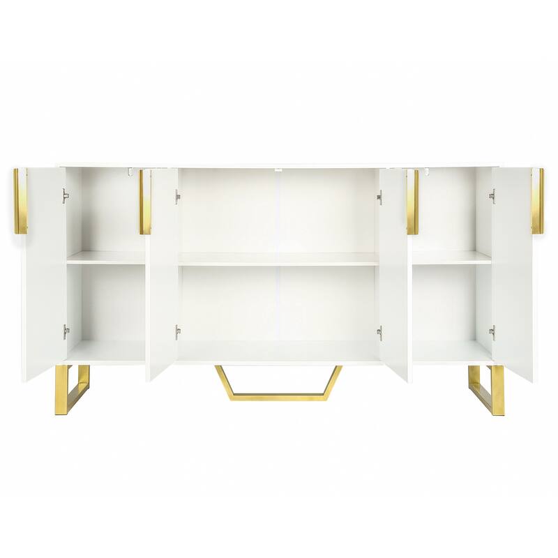 Modern sideboard with Four Doors, Metal handles & Legs and Adjustable Shelves Kitchen Cabinet
