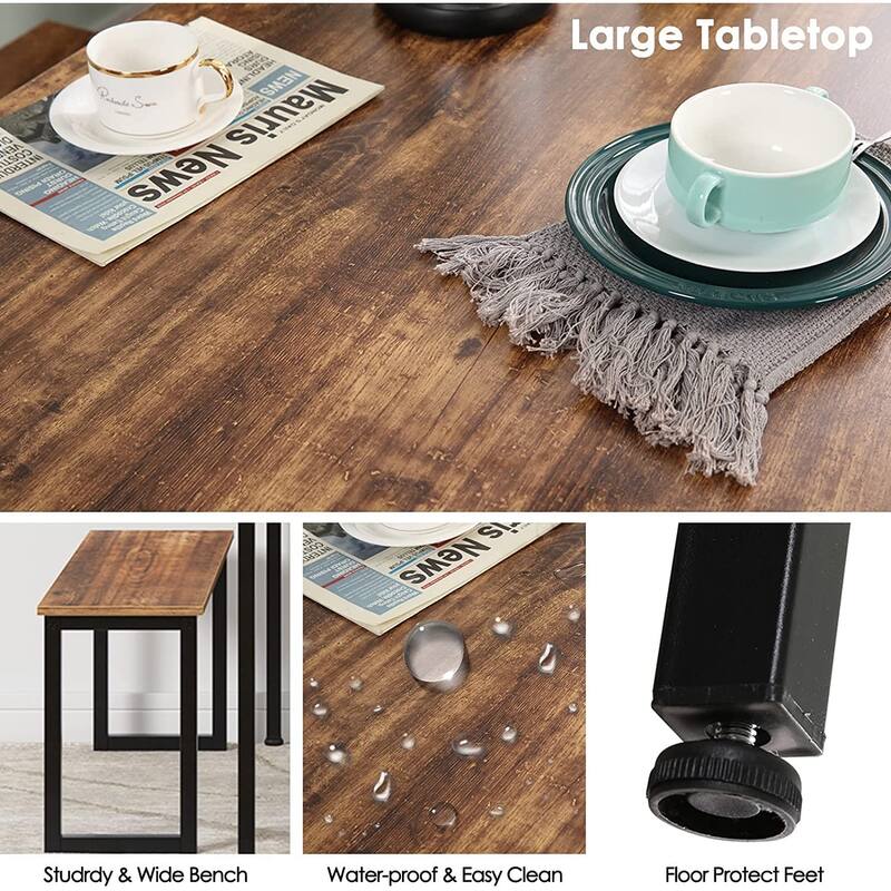 3 PCS Dining Table Set for 4 with 2 Benches, Soho Dining Table and Chairs Set, Kitchen Table and Chairs Breakfast Table Set
