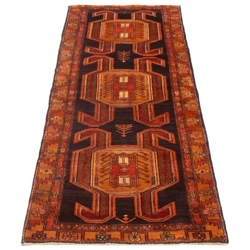ECARPETGALLERY Hand-knotted Konya Anatolian Black, Orange Wool Rug - 3'8 x 9'11