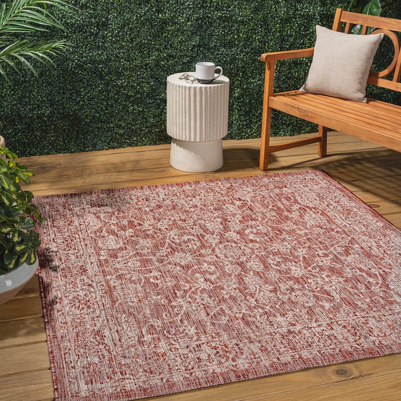 JONATHAN Y Sinjuri Bohemian Textured Weave Floral Indoor/Outdoor Area Rug
