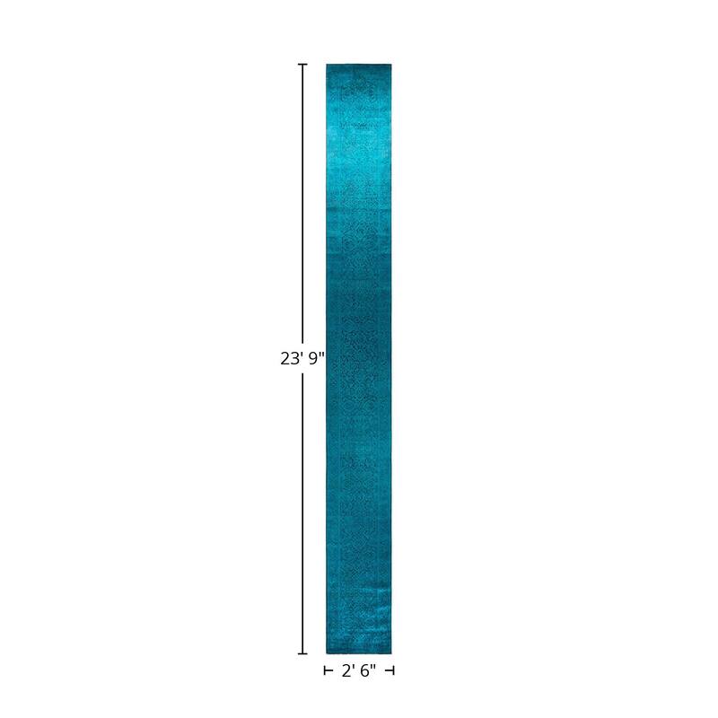 Overton Hand Knotted Wool Vintage Inspired Modern Contemporary Overdyed Blue Runner Rug - 2' 6" x 23' 9"