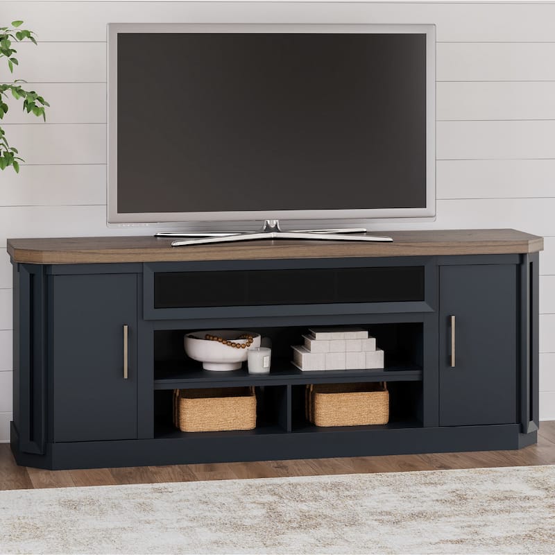 Signature Design by Ashley Brown and Blue Landocken 83" TV Stand - 83"W x 20"D x 33"H - 83"W x 20"D x 33"H - Blue