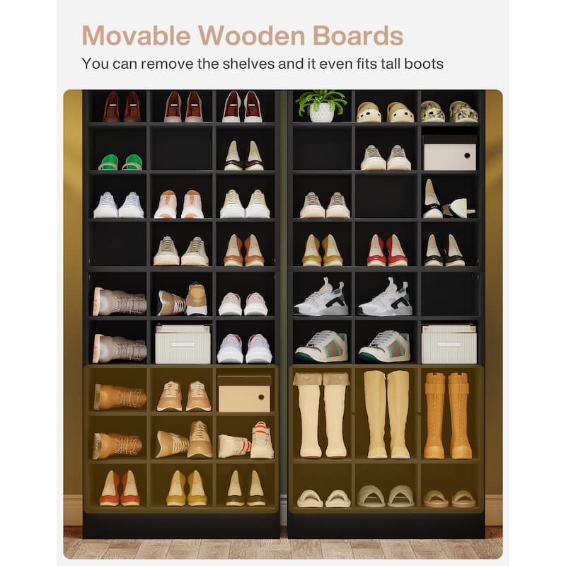 30 Pairs Tall Shoe Cabinet, 10 Tiers White Wooden Shoe Storage Rack for Closet, Entryway - 10-tier