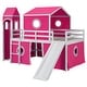 preview thumbnail 54 of 57, House Low Loft Bed with Slide & Tent Solid Wood Kids Loft Bed Frame with Tower and Ladders for Kids Teens Boys & Girls