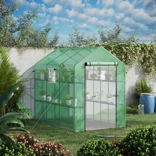 Outsunny 8' X 6' X 7' Walk-in Greenhouse - 18 Shelf Plant Greenhouse With Mesh Door, Windows & Trellis, UV Protective Cover For Vegetables & Flowers