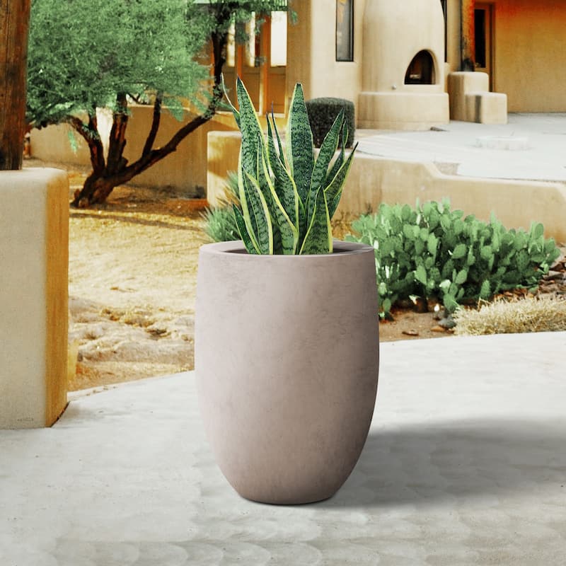 Plantara 22"H Weathered Tall Concrete planter, Modern Decorative Pot with Drainage Hole & plug, Round Plant pot for Outdoor
