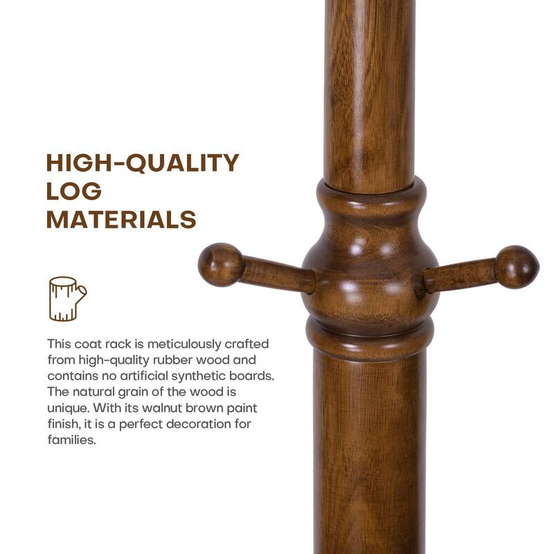 Tree-branch Rubberwood Freestanding Coat Rack with Hooks