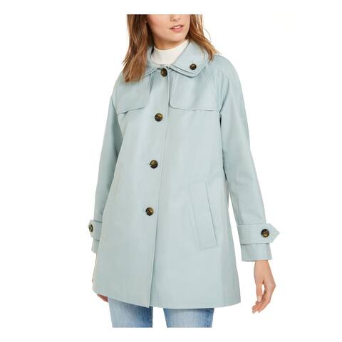 LONDON FOG Womens Green Belted Hooded Water-resistant Trench Coat Petites PL