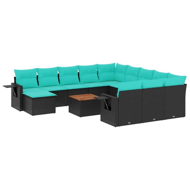 vidaXL 13 Piece Patio Sofa Set with Cushions Black Poly Rattan - 24.4" x 24.4" x 27.2"