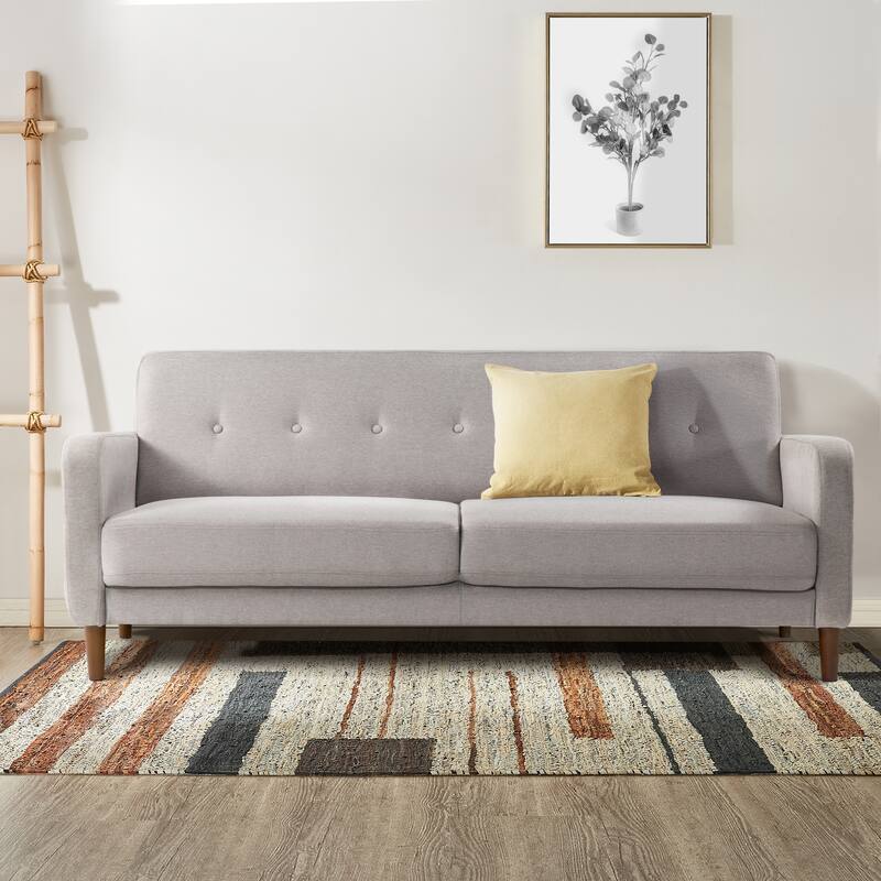 ADAIR Modern Tufted Linen Sofa with Armrest Pockets by Crown Comfort - Grey