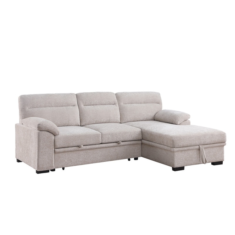 Kipling II 94"W Chenille Fabric Sleeper Sectional Sofa with Right-Facing Chaise, Cupholders, USB Charging port