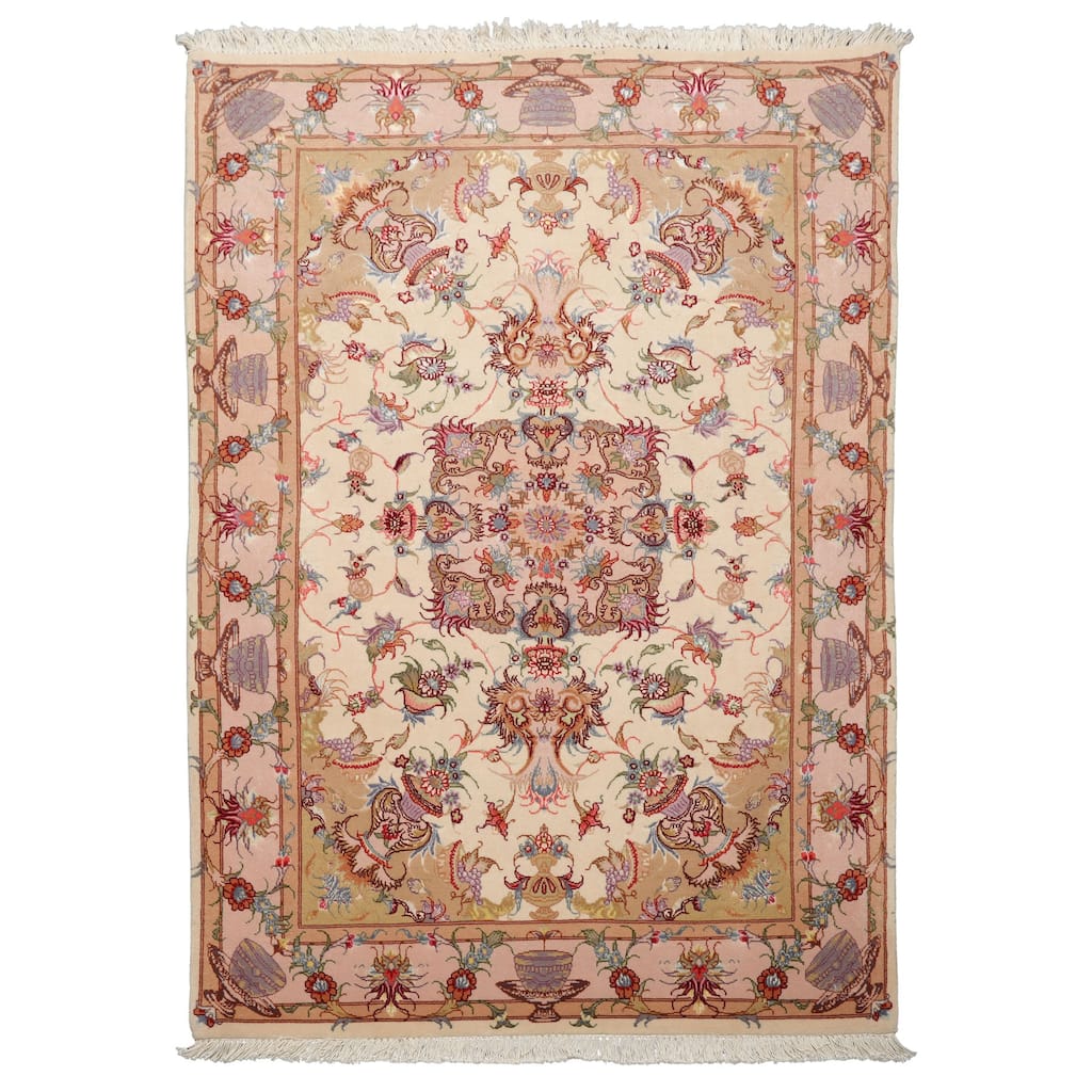 3'5''x5 Hand Knotted Wool Ivory Traditional 200 KPSI Rug - 3' 5'' x 5'