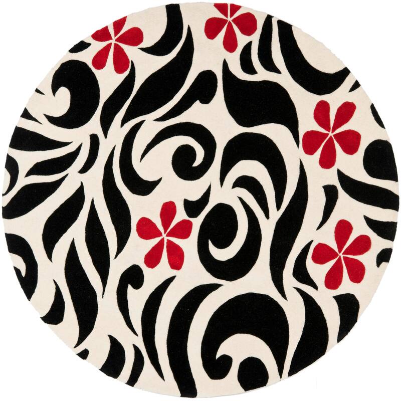 SAFAVIEH Handmade Soho Brittani Floral N.Z. Wool Rug - 6' Round - Ivory/Black