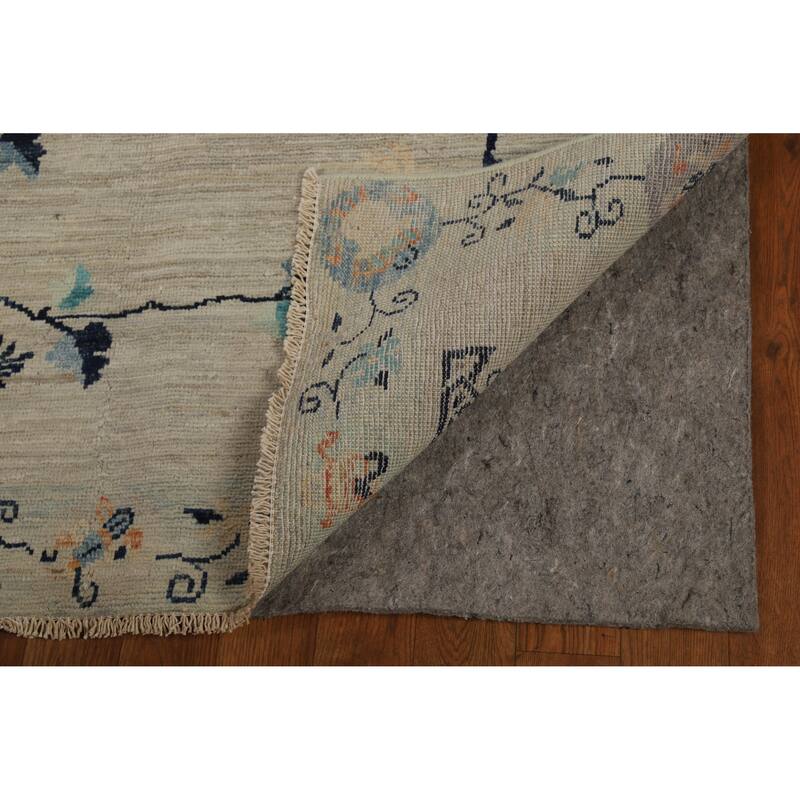 Vegetable Dye Art Deco Turkish Runner Rug Handmade Wool Carpet - 4'0" x 14'4"