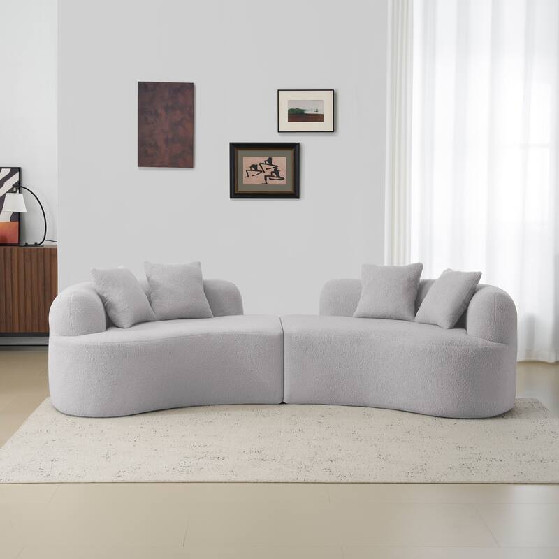 Curved 4-Seater Full Compression Sponge Teddy Velvet Sofa for Small Spaces & Apartments, No-Assembly