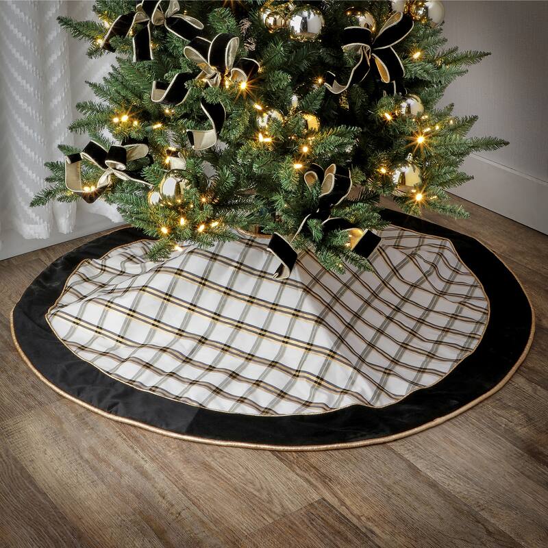54" Dupion Plaid With Velvet Tree Skirt