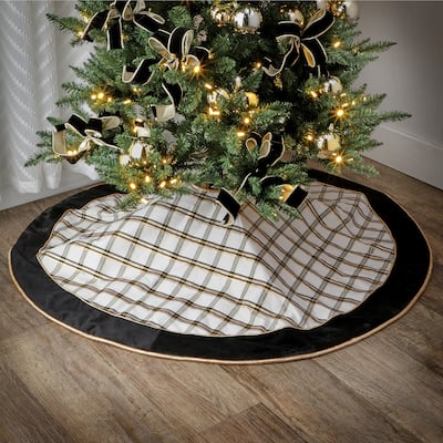 54" Dupion Plaid With Velvet Tree Skirt