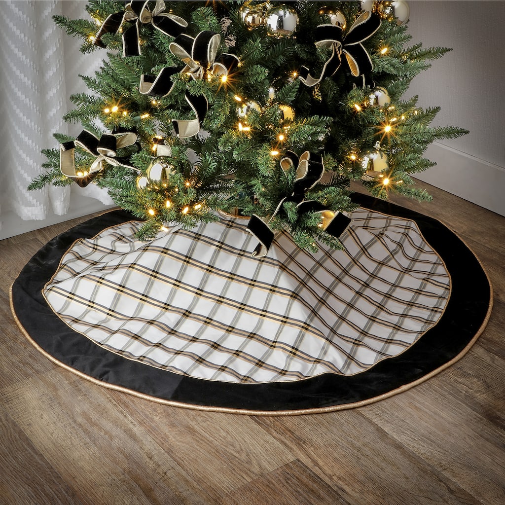 54" Dupion Plaid With Velvet Tree Skirt
