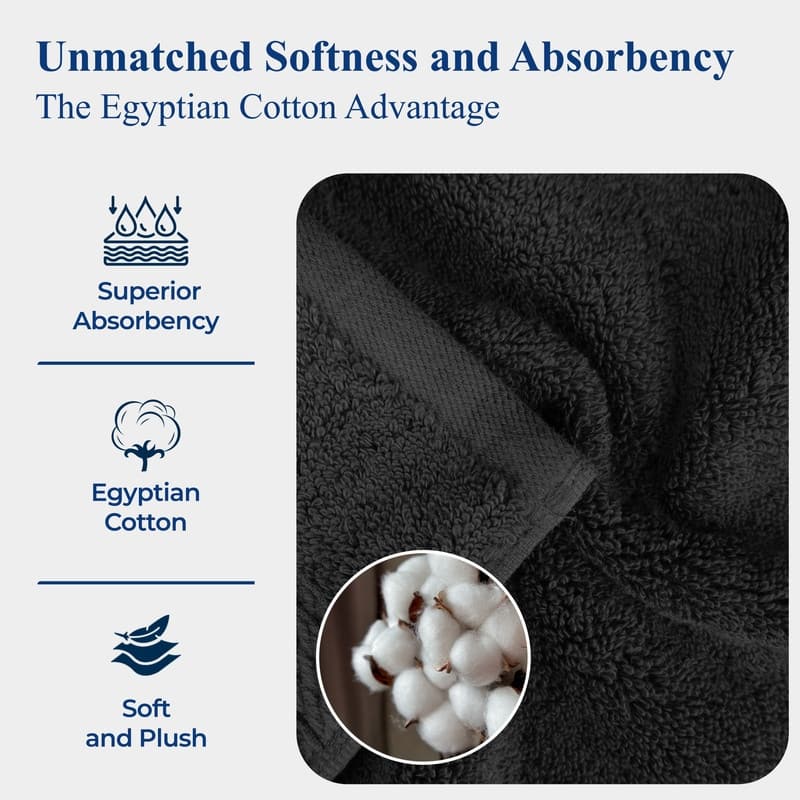 Superior Luxury Egyptian Cotton Bath Towel Set of 4 Ultra Plush, Heavyweight, Absorbent Spa & Hotel Quality Bath Towels Set