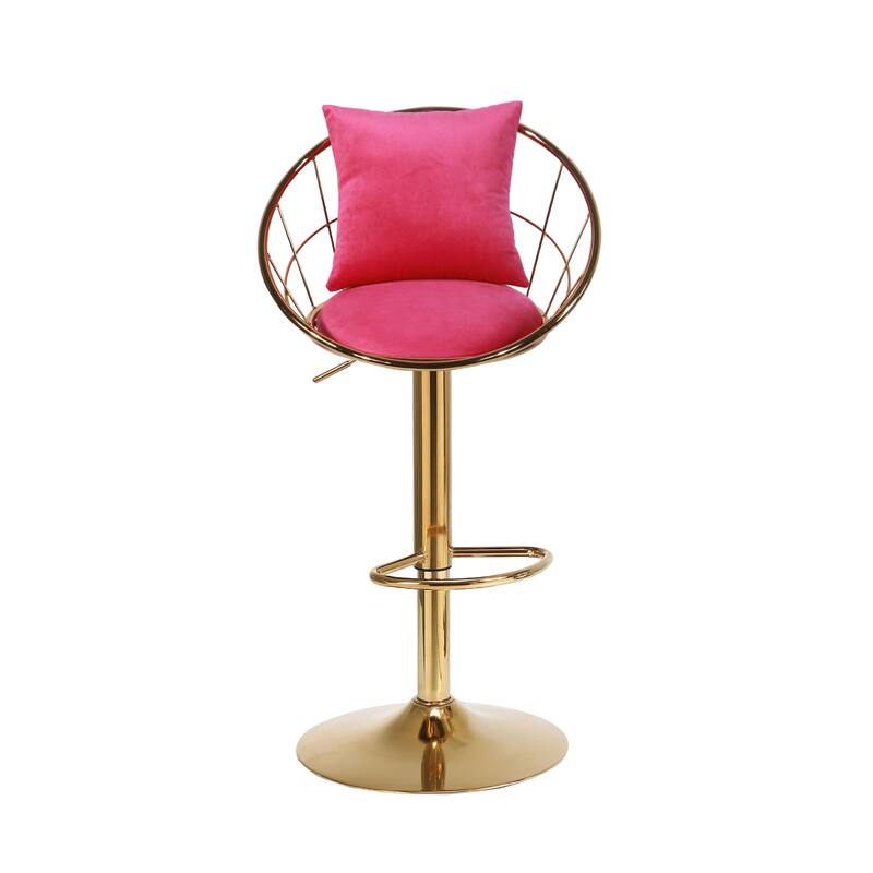Velvet Bar Chair, Pure Gold Plated, 360 Degree Rotation, Adjustable Height, For Dinning Room And Bar, Set Of 2