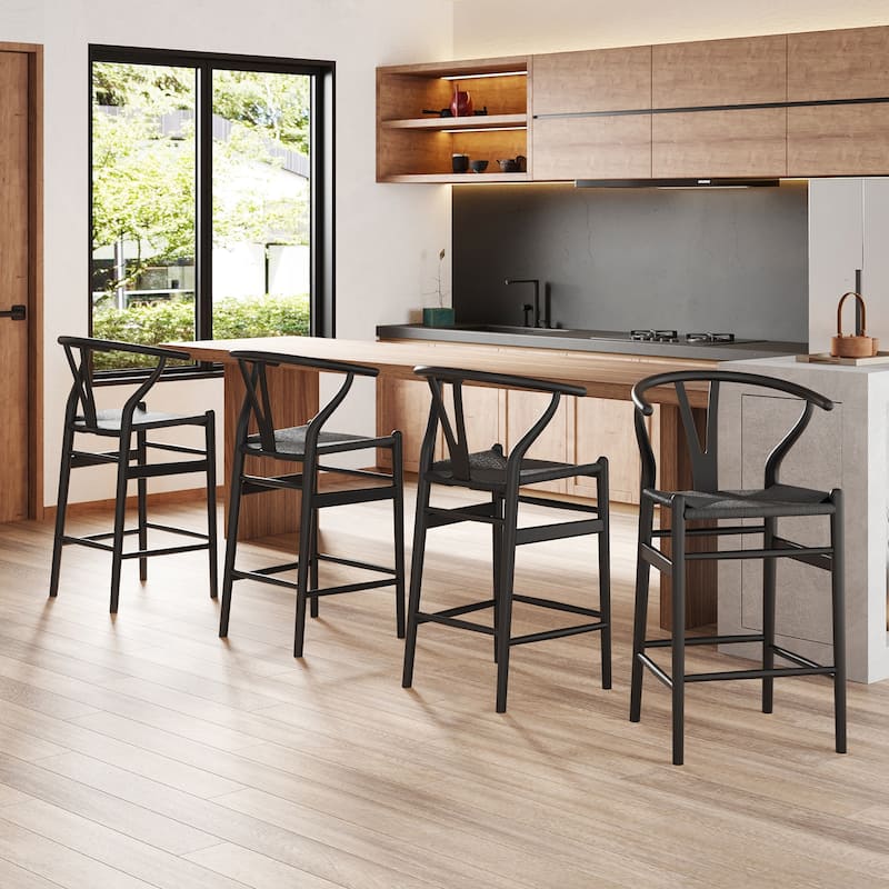 Weave Counter Height Bar Stools, Fully Assembled Rattan Bar Chairs for Kitchen Island,1pc