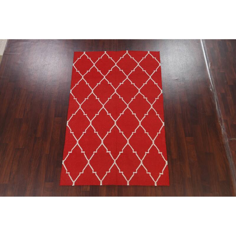 Contemporary Trellis Durrie Kilim Oriental Area Rug Wool Flat-woven - 5'0" x 8'0"