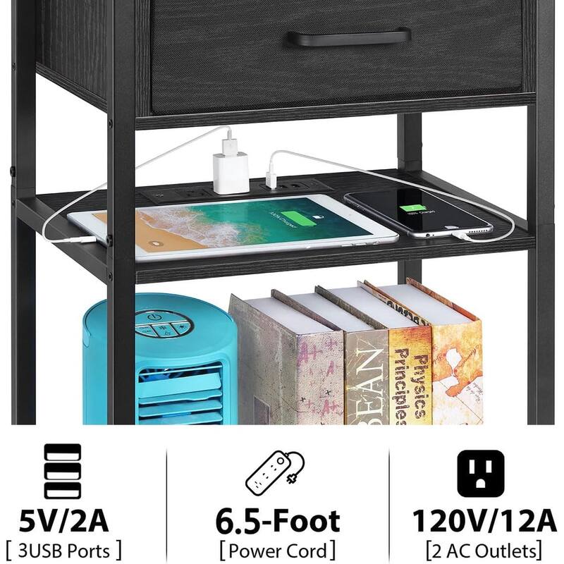 3 Tier Nightstand with Charge Station