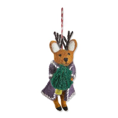Multicolor Wool Reindeer with Tree Ornament 6 in H x 2 in L x 1 in W Christmas Tree Decoration