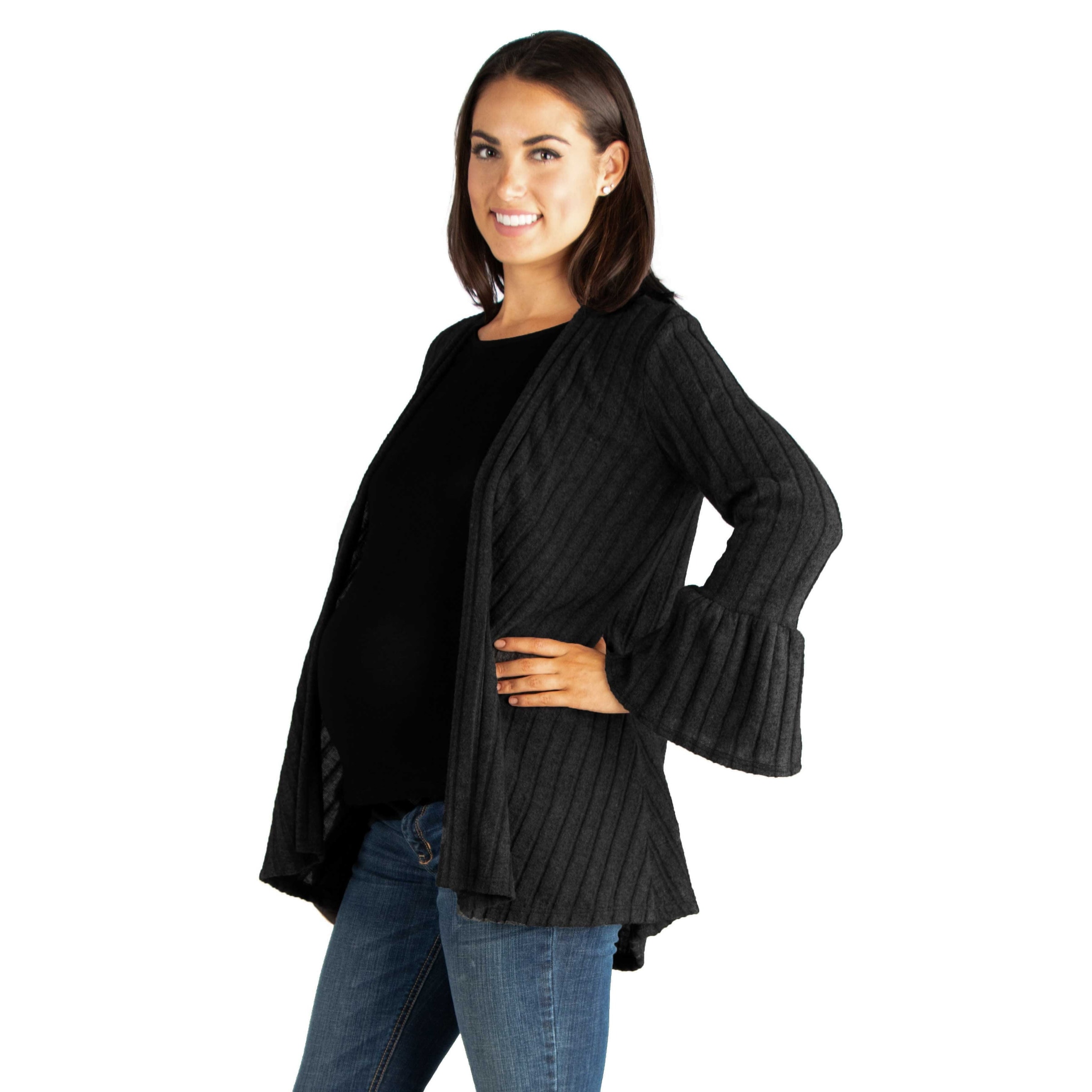 Sizes S-3XL 24seven Comfort Apparel Maternity Clothes for Women Long Sleeve Open Front Ribbed Cardigan Made in USA