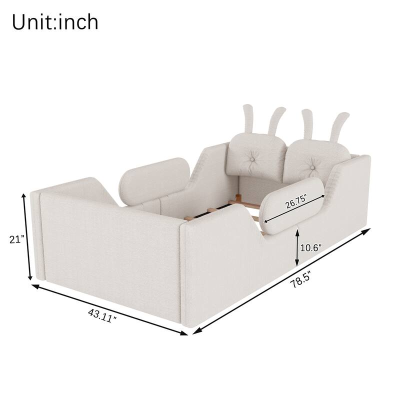 Twin Upholstered Platform Bed with Rabbit Cushion & Removable Rails
