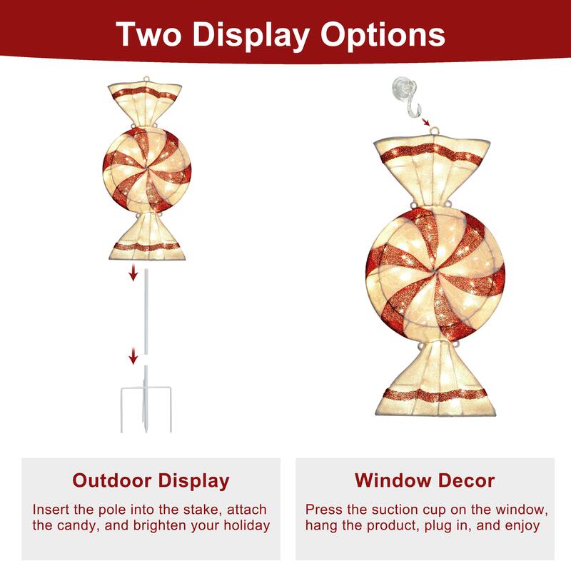 Puleo International 6' Pre-Lit Outdoor Peppermint Candy Pathway Stake Christmas Decor with 74 Warm White Twinkling LED Lights