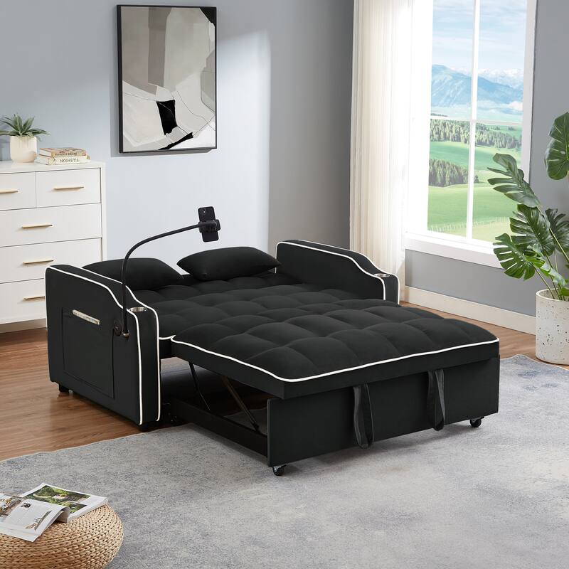 Versatile foldable Velvet sofa bed with Adjustable Back USB Port Phone Stand