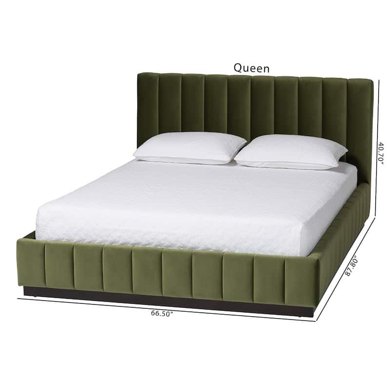 Granger Velvet Upholstered Platform Bed with Channel Tufted Headboard, Modern Low Profile Bed Frame