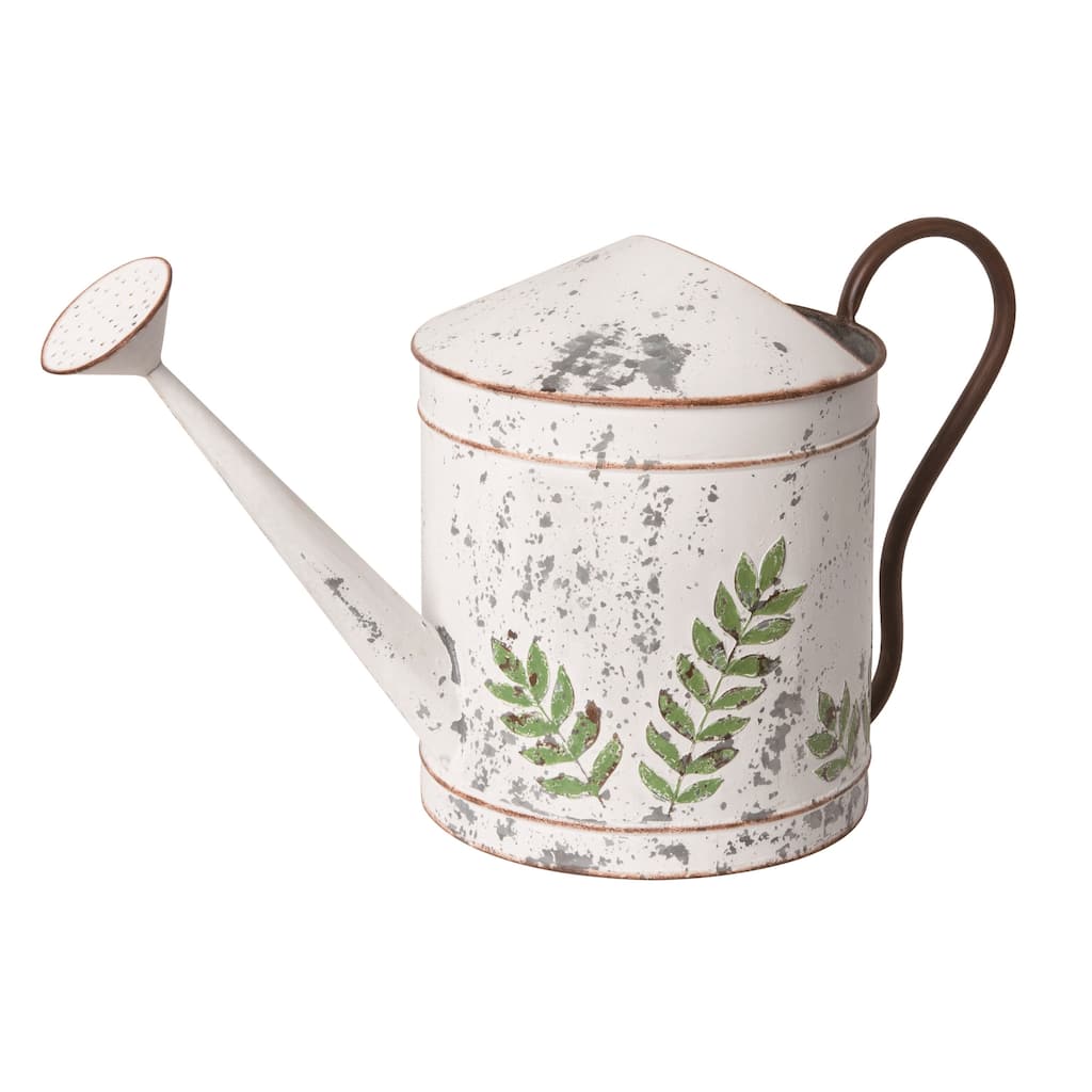Transpac Metal 22.75" White Spring Rustic Greenery Watering Can