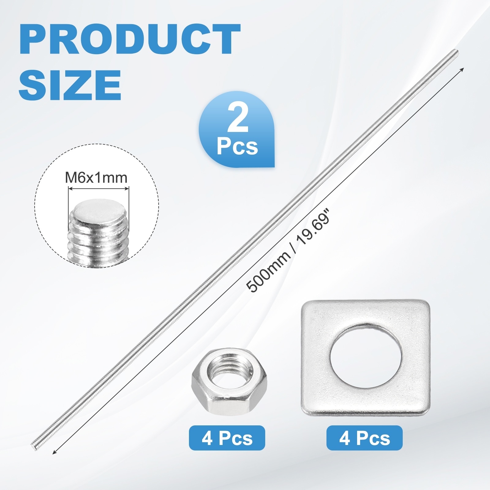 mm Fully Threaded Rod,Set 201 Stainless Steel Rod with Nut Square Washer