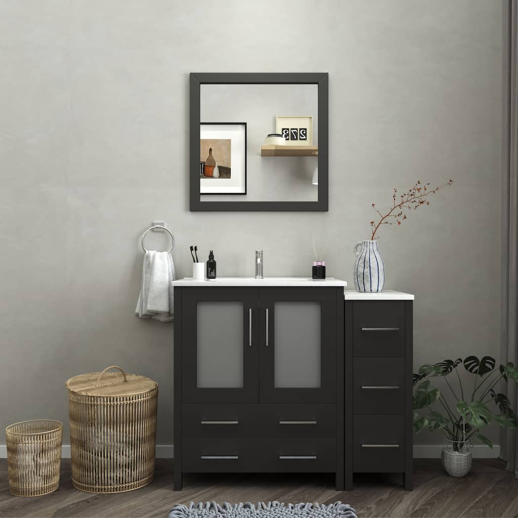 Vanity Art 42 Inch Single Sink Bathroom Vanity Set 5 Dove-Tailed Drawers 1 Cabinets 1 Shelf, Soft-Closing Doors with Free Mirror