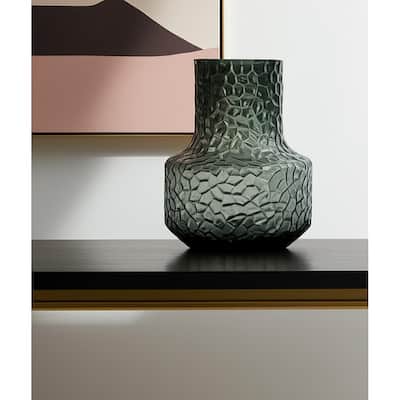 7" Green Faceted Glass Table Vase - 6.30