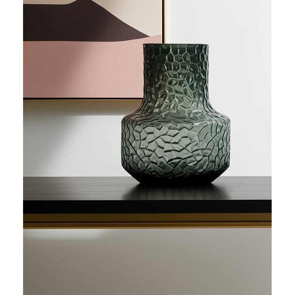 7" Green Faceted Glass Table Vase - 6.30