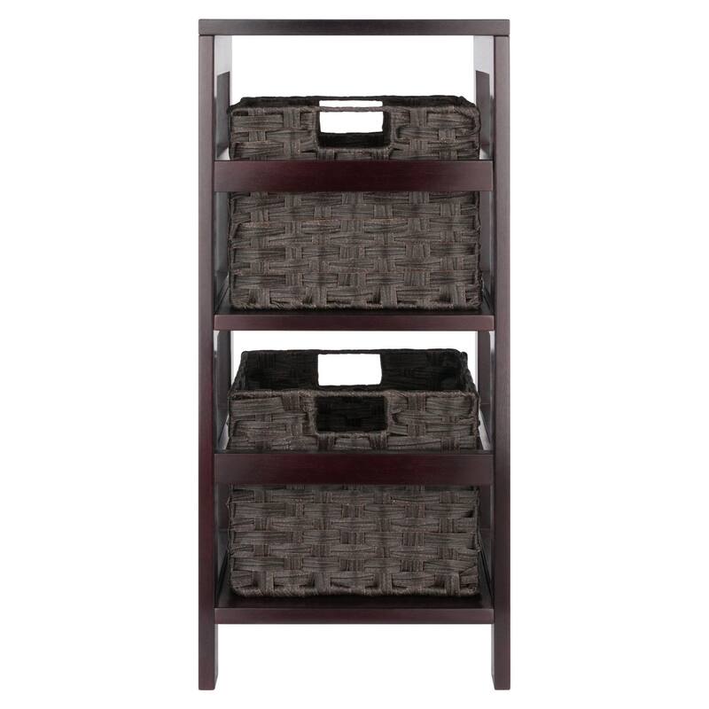 3 Pc Storage Shelf 2 Foldable Woven Baskets 29.25" Espresso Chocolate