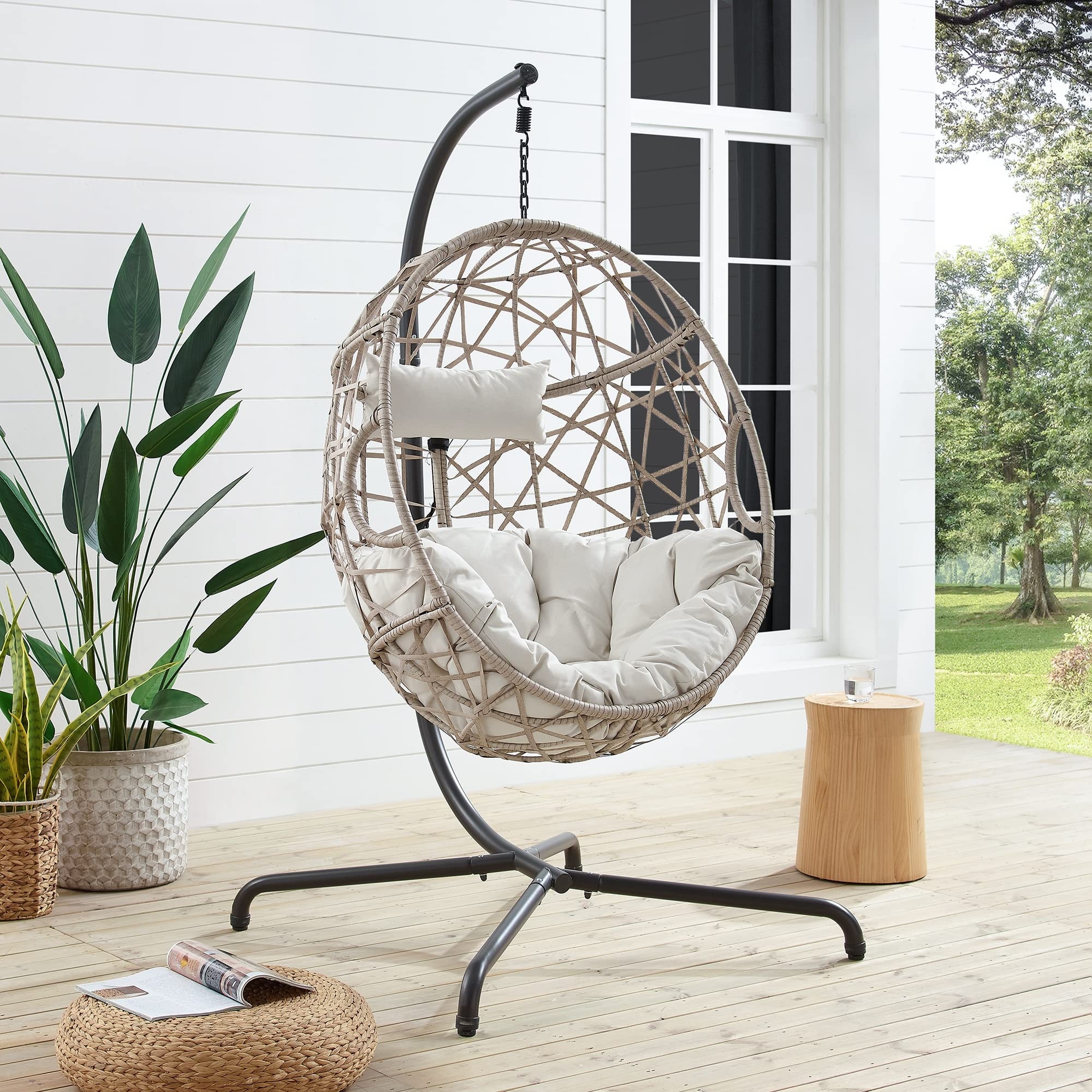Outdoor Egg Chair Patio Hanging Swing Chair with Stand Hanging