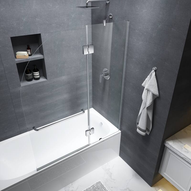 FELYL 48-inch Hinged Frameless Tub Door with Heat Soaking Process and Protective Coating Clear Glass