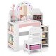 preview thumbnail 1 of 7, Gymax Kids Vanity Desk w/Mirror & Lights Princess Pretend Play Makeup White
